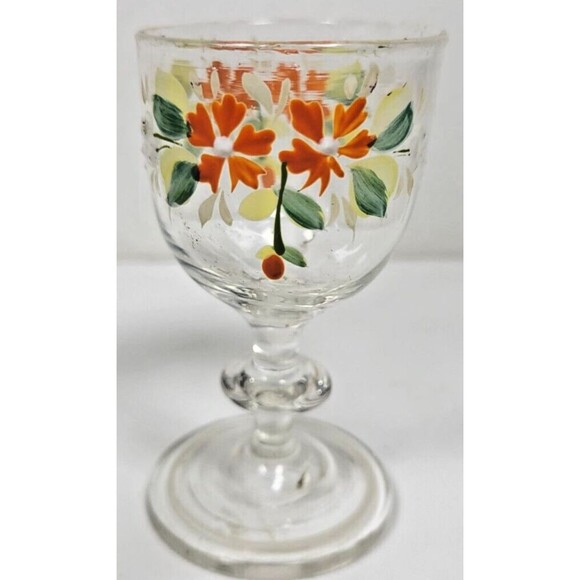Glass Decanter with 3 Cordial Glasses Hand Painted Vtg Floral Holiday Barware - Picture 8 of 8
